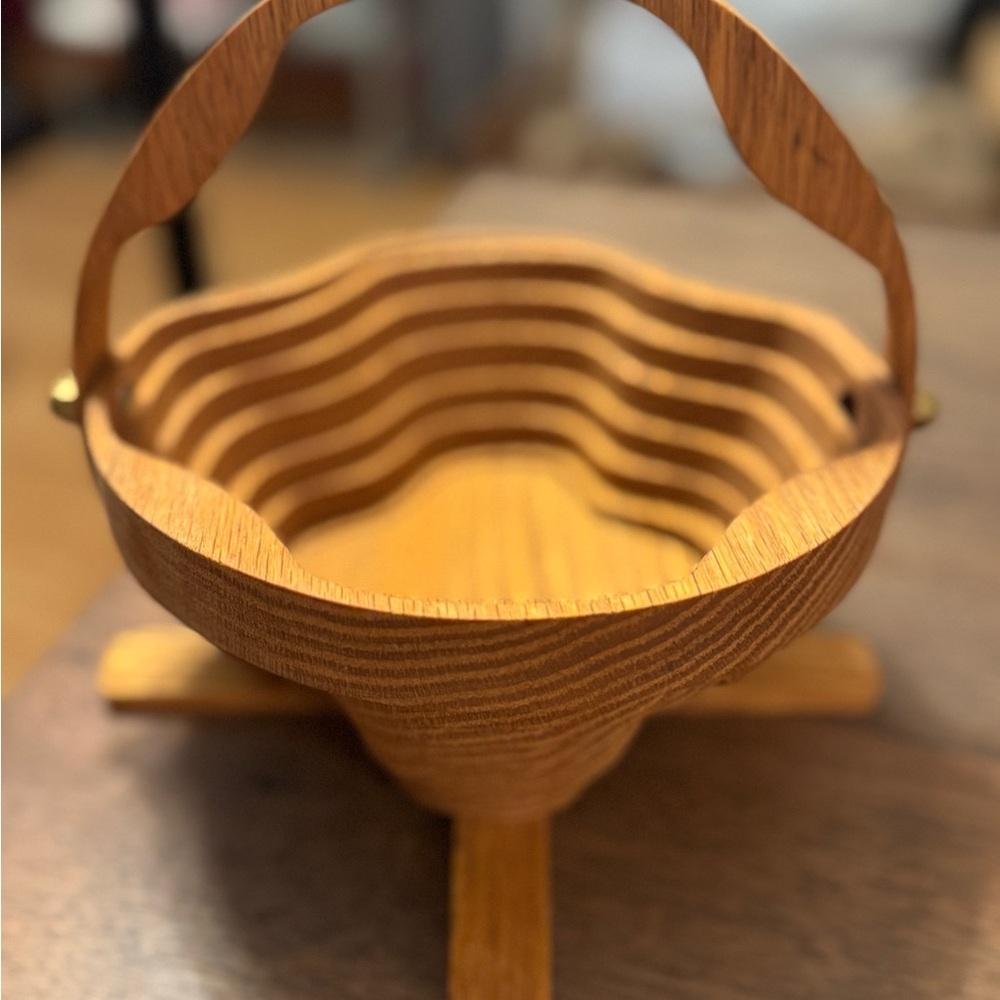 Handcrafted Collapsible Wooden Basket Signed Cedar Grove Duluth Canada Artisan